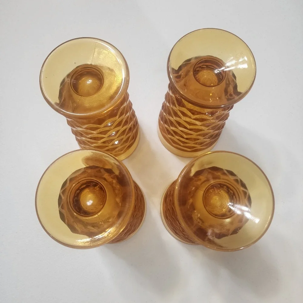 Vintage Whitehall Colony Cubist Indiana Glass Amber Footed Tumbler 6